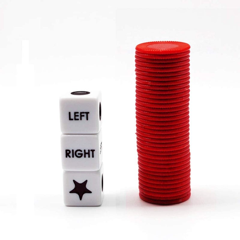 Bilywey Left Right Center Dice Game Set with 3 Dices + 36 Red Chips (Red) - Image 3